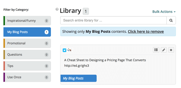 Cliquez sur le filtre Mes articles de blog pour afficher uniquement les articles de cette catégorie.