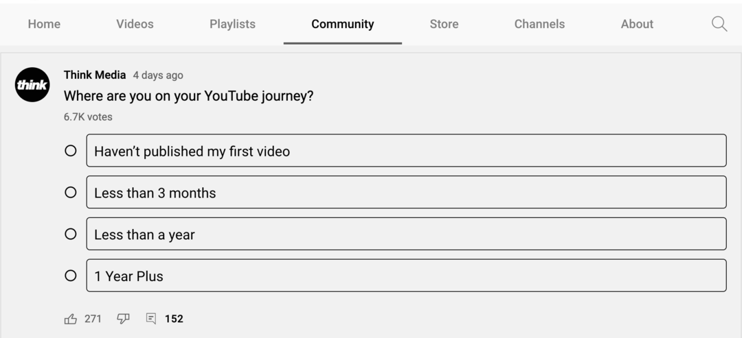 image du sondage sur l'onglet Communauté de la chaîne YouTube