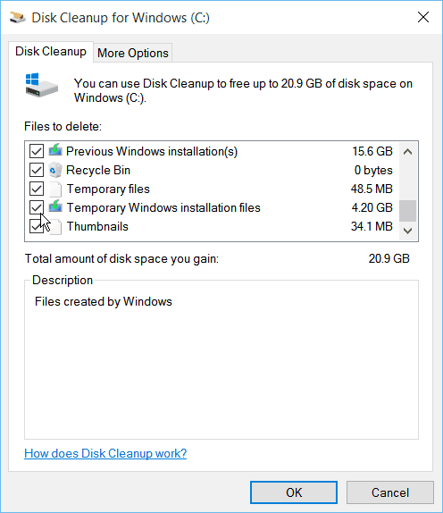Nettoyage de disque Windows 10