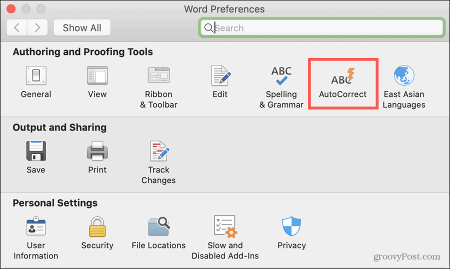 Correction automatique des préférences de Word sur Mac