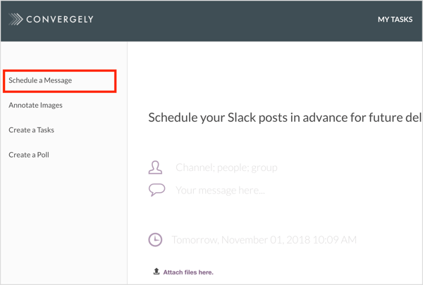 Planifiez un message Slack avec Convergely.