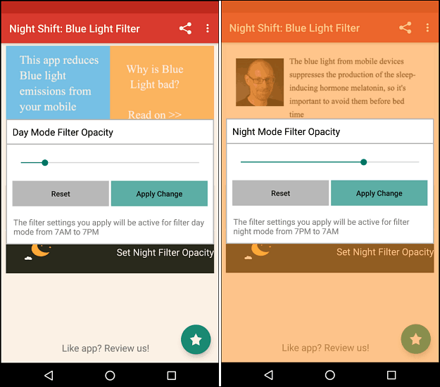 Obtenez la capacité iOS 9.3 Night Shift Mode sur Android