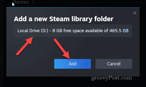 Ajouter un nouveau lecteur de bibliothèque Steam