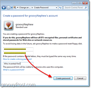comment créer un nouveau mot de passe pour un compte d'utilisateur Windows 7