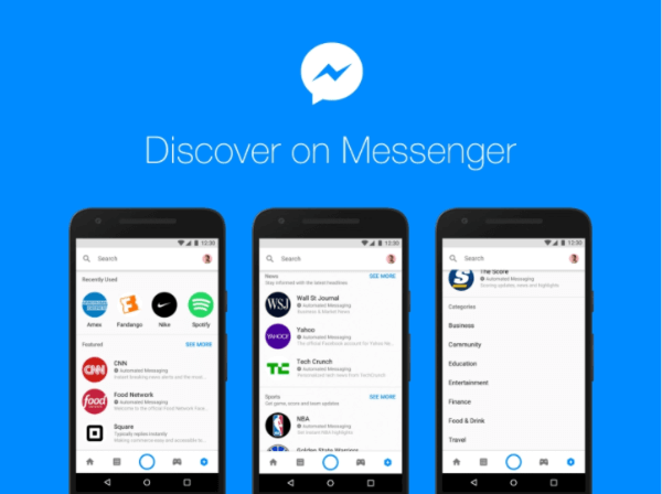Le nouveau hub Discover de Facebook au sein de la plate-forme Messenger permet aux utilisateurs de parcourir et de trouver des robots et des entreprises dans Messenger.