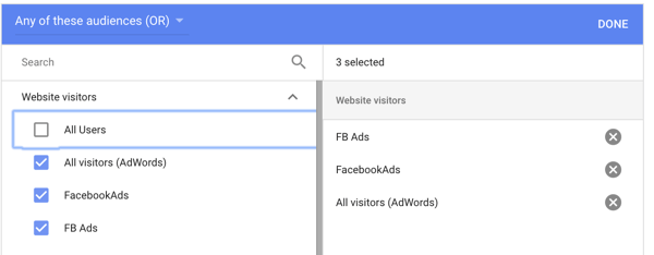 Comment configurer une campagne publicitaire YouTube, étape 29, définir l'option d'audience des visiteurs du site Web
