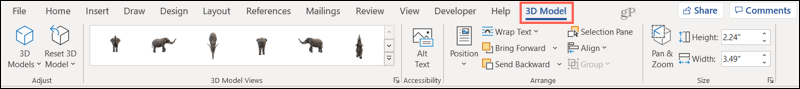 Onglet Modèle 3D dans Microsoft Office