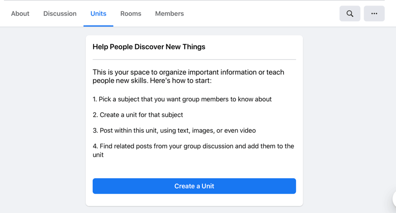 option pour créer une unité sur les unités facebook créer un onglet unité