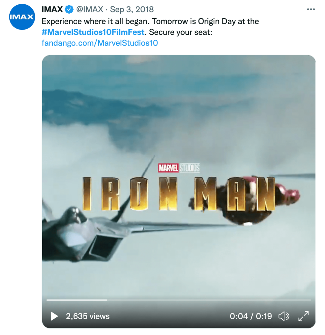 image du tweet IMAX sur le festival du film des 10 ans de Marvel Studios