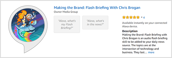 Le briefing flash Alexa de Chris Brogan pour Making the Brand montre une caricature de Chris chevauchant un requin et tenant une flamme. En arrière-plan, un arc-en-ciel.