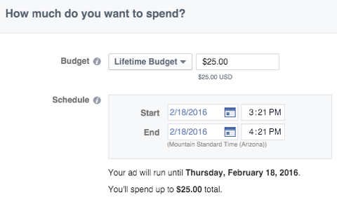 fonctionnalité de budget publicitaire facebook