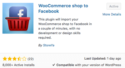 Choisissez et activez le plugin WooCommerce Shop to Facebook.