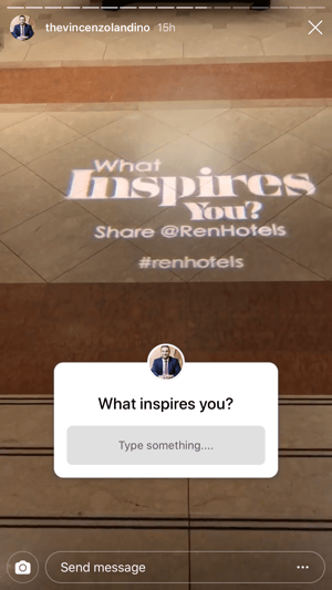 Créez des histoires Instagram fortes et engageantes, exemple de l'autocollant de question utilisé dans l'histoire de @ thevincenzolandino