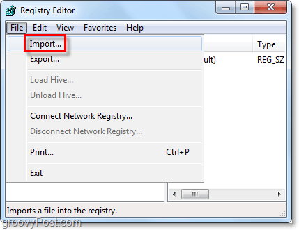 importation de registre dans Windows 7 et Vista