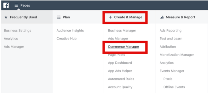 Étape 1 de la configuration de Commerce Manager dans Facebook Business Manager