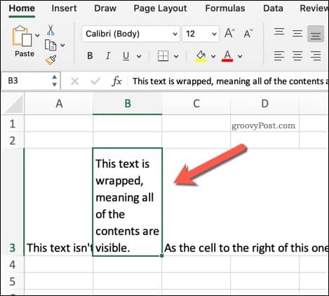 Exemple de texte enveloppé dans Excel