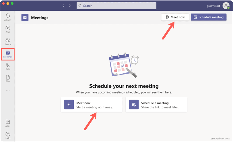 Configurer immédiatement une réunion dans Microsoft Teams