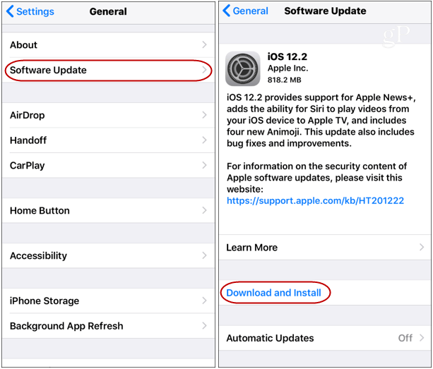 Mise à jour iOS 12.2
