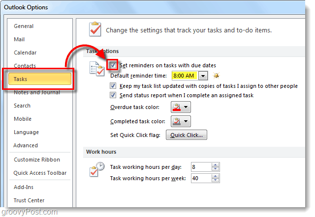 Comment configurer des rappels de tâche par défaut pour Outlook 2010