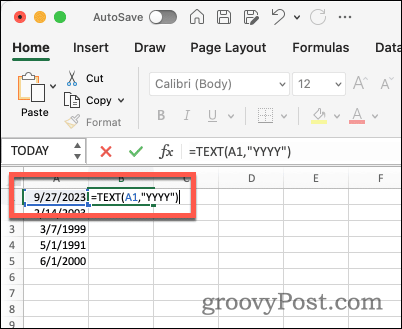 Fonction de texte Excel pour extraire l'année à partir de la date
