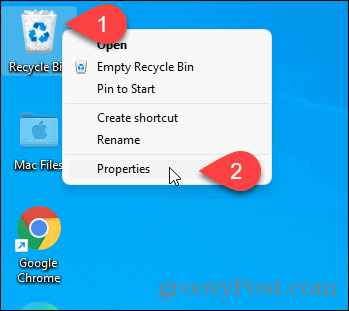 Obtenez les propriétés de la corbeille à l'aide de l'icône du bureau dans Windows 11