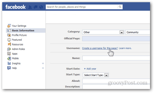 paramètres de la page facebook informations de base nom d'utilisateur créer un nom d'utilisateur pour cette page