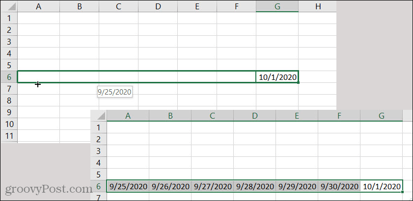 Date de remplissage automatique Excel à l'envers