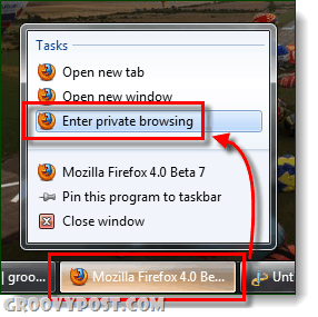 lancer la navigation privée Firefox à partir de la barre des tâches Windows 7