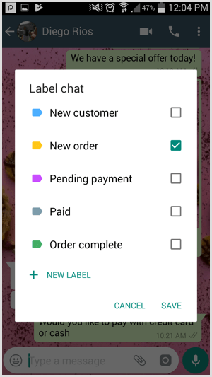 Créez des étiquettes personnalisées dans WhatsApp Business.
