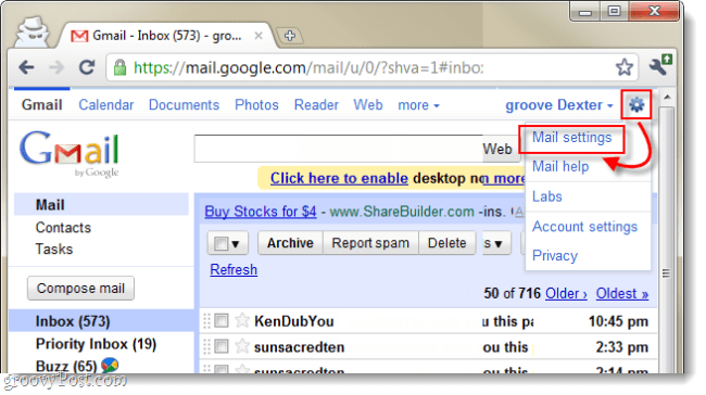 ouvrir les paramètres de messagerie gmail