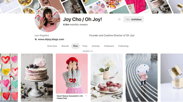 Conseils sur la façon d'améliorer votre portée Pinterest, exemple 6, exemple de broches Joy Cho Pinterest