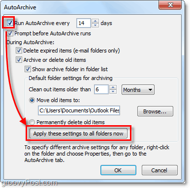 activer l'archivage automatique pour tous les e-mails Outlook 2010