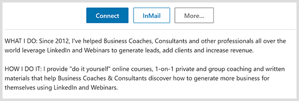 Le profil LinkedIn de John Nemo note ce qu'il fait et comment il le fait.