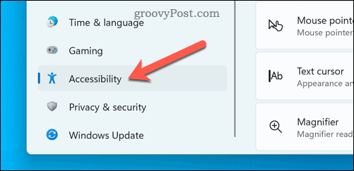 Ouvrir le menu d'accessibilité sur Windows 11