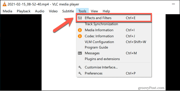 Accéder au menu Effets et filtres VLC sous Windows