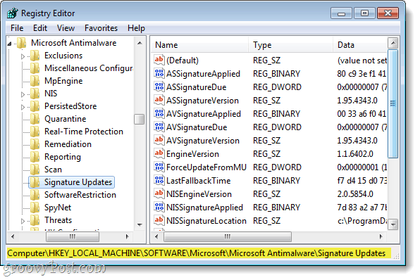 trouver la bonne clé de registre dans Windows 7 Regedit