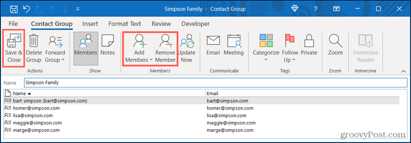 Modifier un groupe de contacts dans Outlook