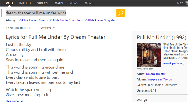 Google copie Bing et ajoute des paroles de chansons dans les résultats de recherche