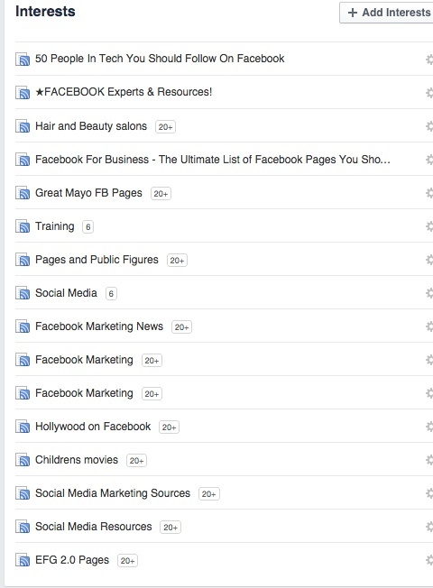 listes d'intérêts facebook