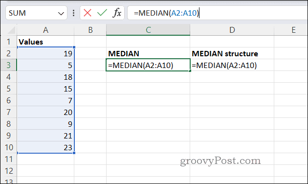 Exemple de formule MÉDIANE dans Excel