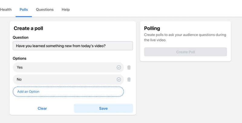 option de diffusion en direct facebook pour créer un sondage