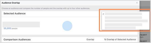 Audience Facebook Overlap audience sélectionnée