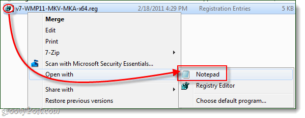 modifier le fichier de registre avec le bloc-notes