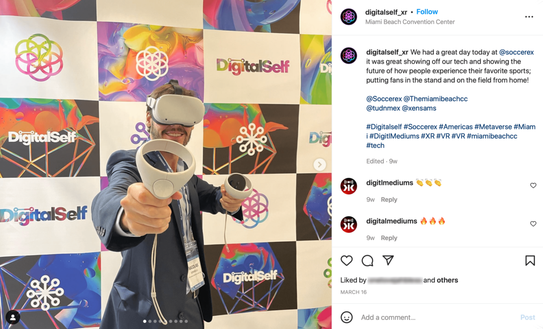 image de la publication Instagram de DigitalSelf avec photo de l'ensemble VR