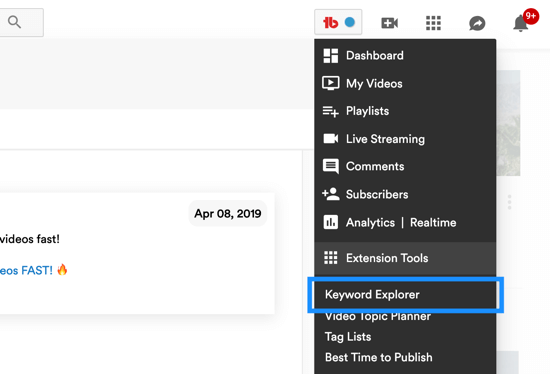 Comment utiliser une série de vidéos pour développer votre chaîne YouTube, option de menu pour l'outil d'exploration de mots clés de TubeBuddy