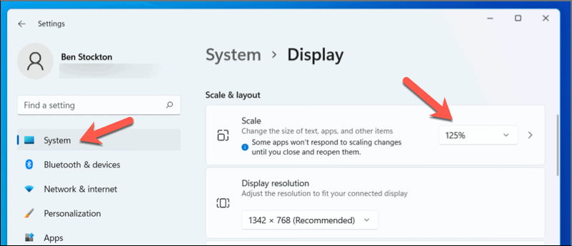 Changer l'échelle sur Windows 11