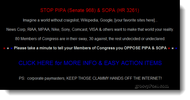 Google et Wikipédia figurent parmi les sites qui «s'assombrissent» aujourd'hui pour protester contre les projets de loi anti-piratage au Congrès
