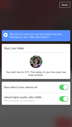 option de vidéo en direct de profil facebook pour enregistrer la vidéo