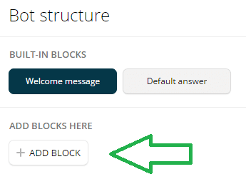 Cliquez sur + Ajouter un bloc pour ajouter un nouveau bloc dans Chatfuel.