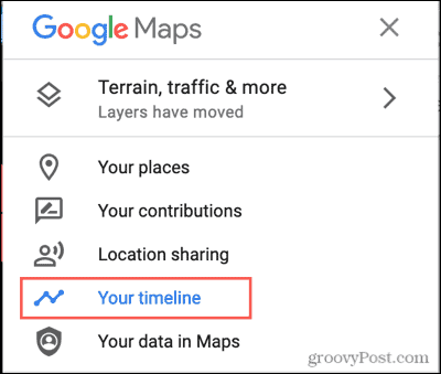 Menu Google Maps, votre chronologie